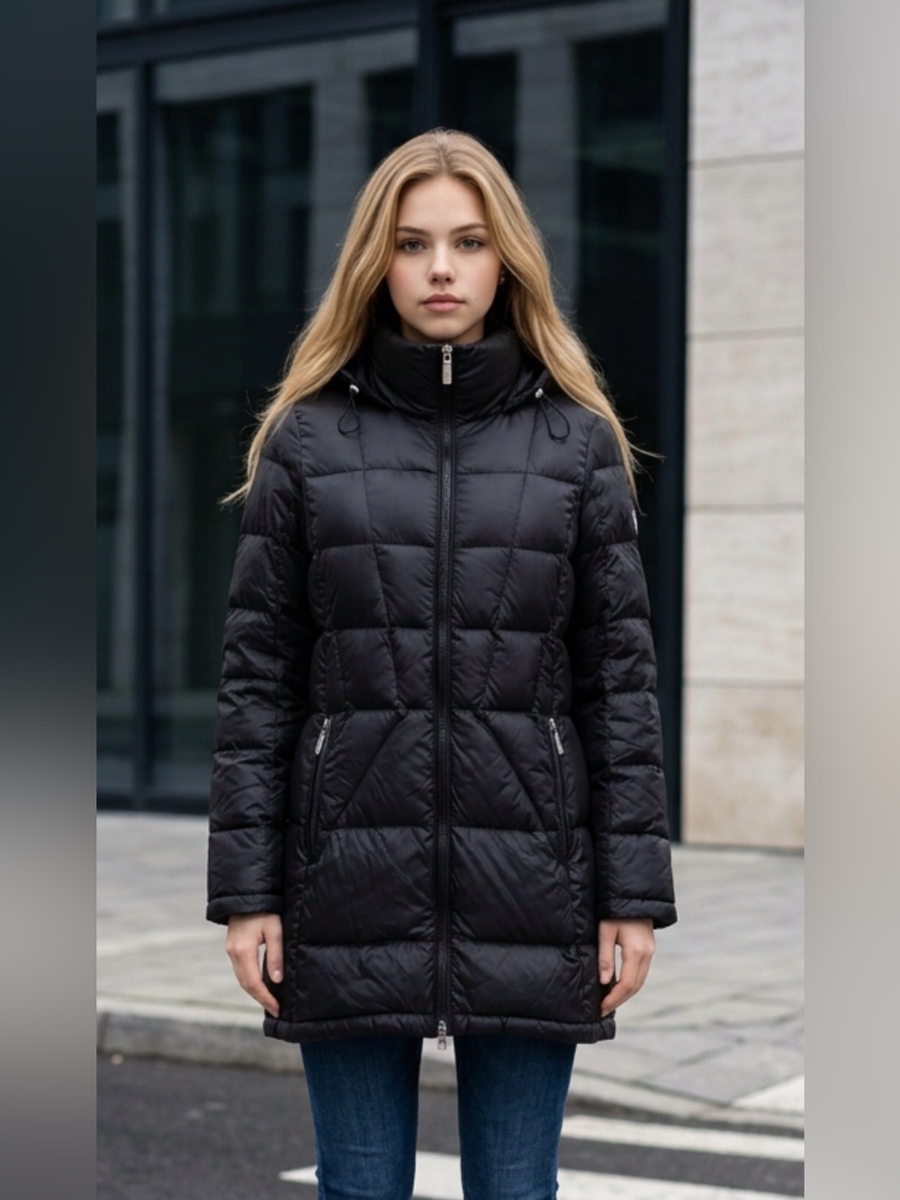 Calvin Klein Black Quilted Mid-Length Puffer Coat
